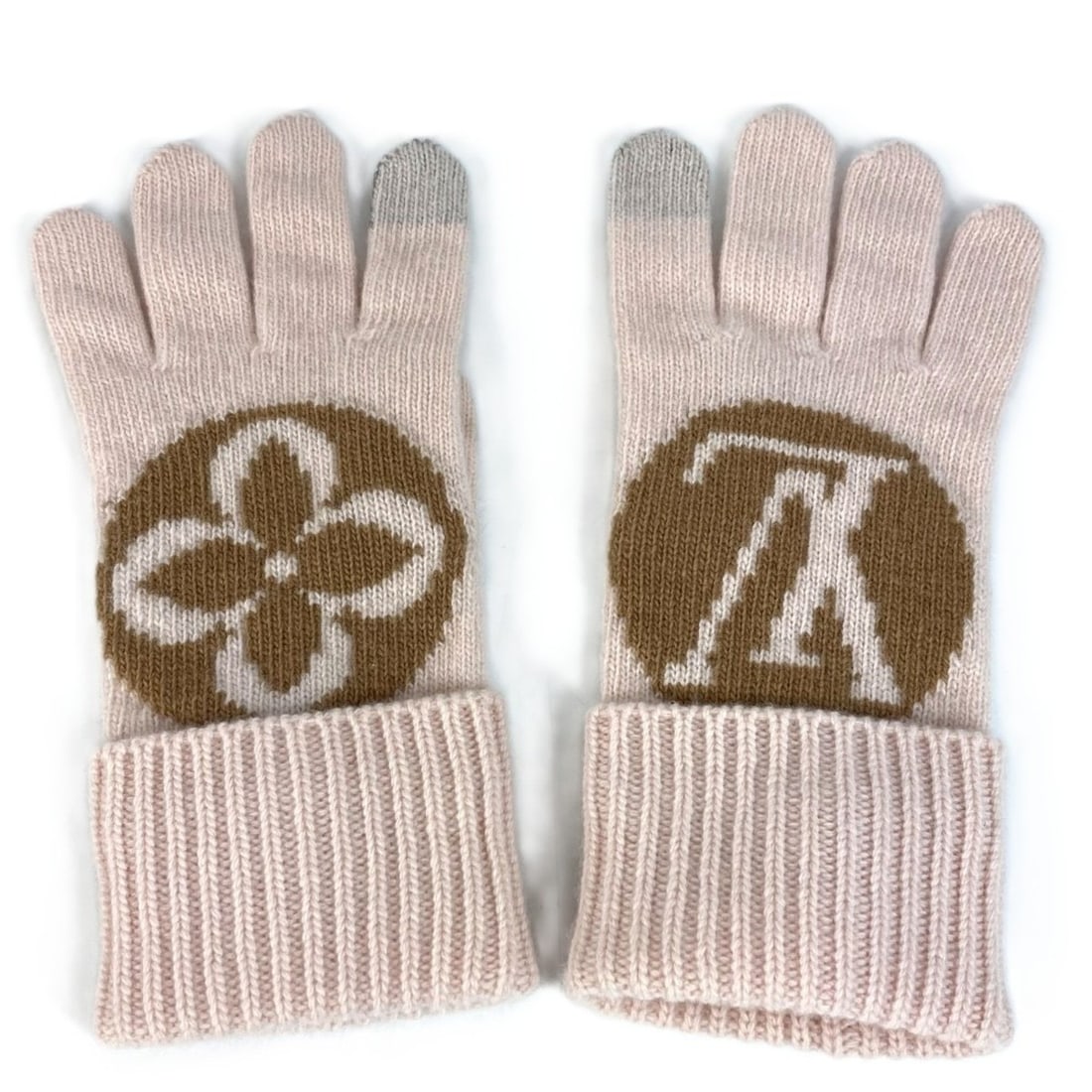 LOUIS VUITTON M79254 Flight Mode Gloves Maille LV Medallion Accessories Wool Women's Camel Rose (1 of 12)