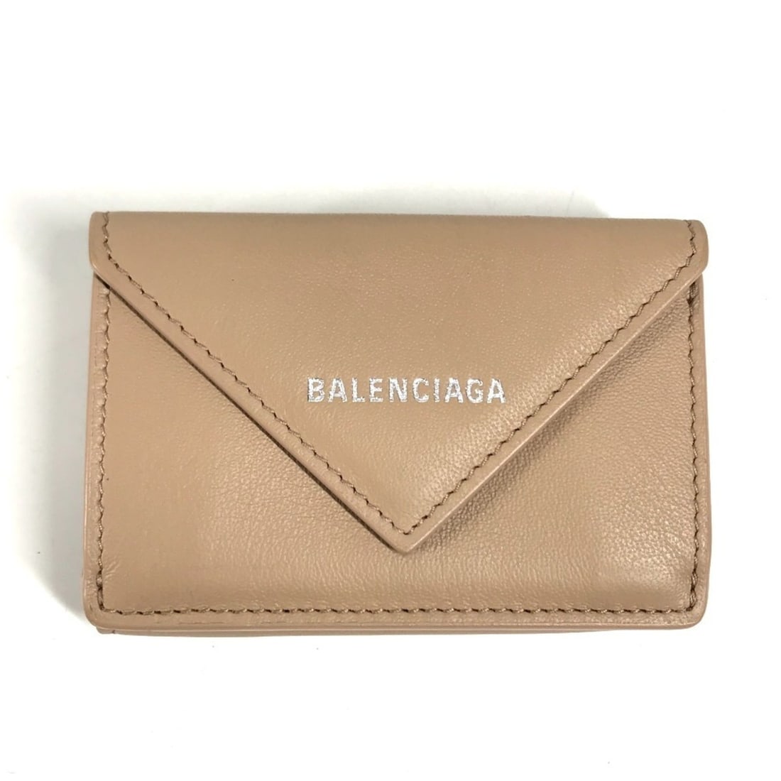 BALENCIAGA 391446 Paper Mini Wallet Compact Tri-fold Leather Men's Women's Beige