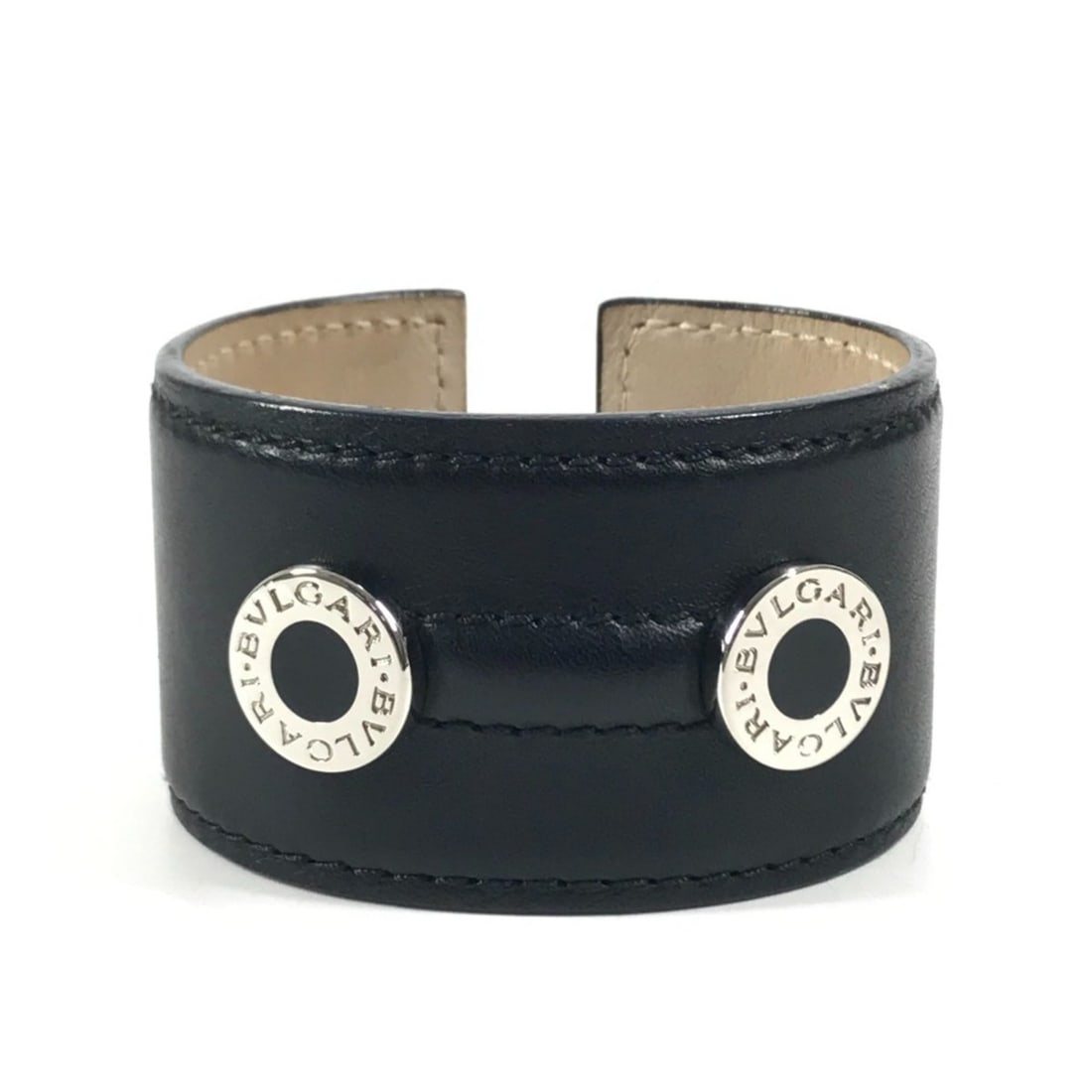 BVLGARI Bulgari Logo Bangle Accessory Jewelry Bracelet Leather Women's Black