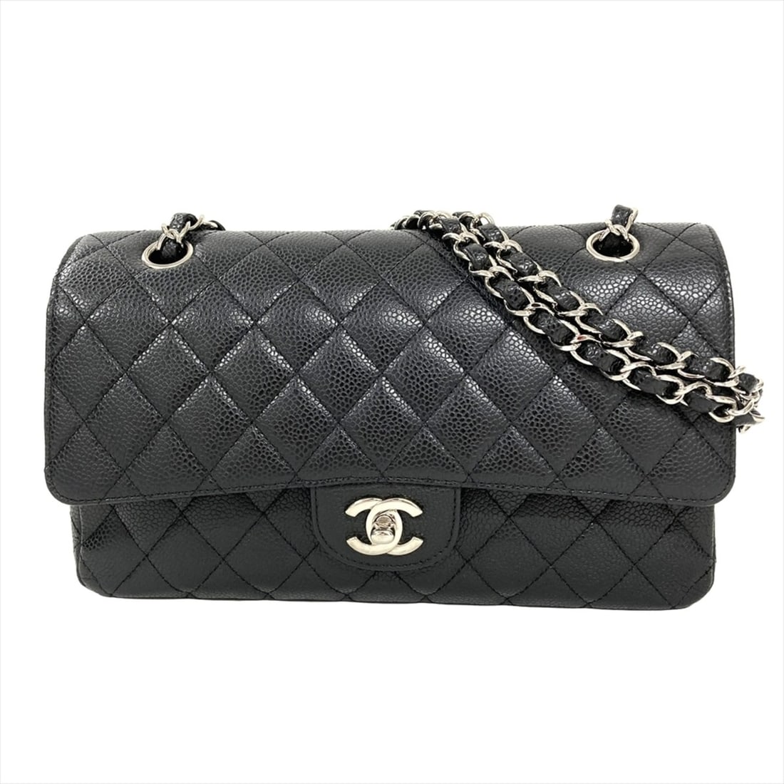 Chanel Matelassé 25 Shoulder Bag, Caviar Leather, A01112, Black, Silver Hardware, 8-digit serial