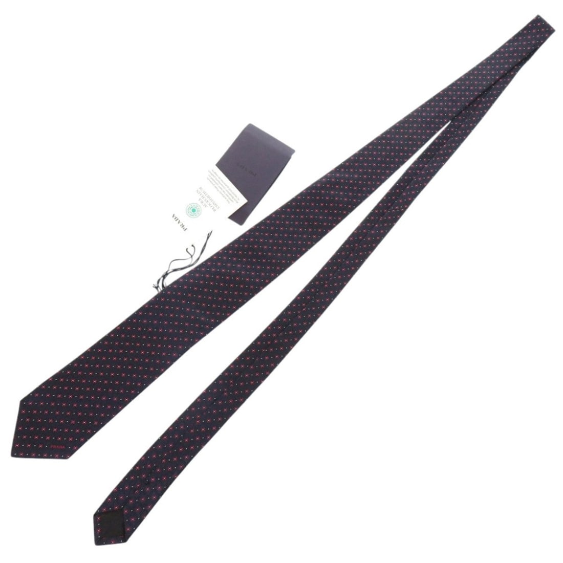 Unused Prada Microdot UCR77 Tie, Silk, Navy, 0430, PRADA, Men's: --- Catalog ---Category: SizeWidth: 7cm / 2.75''Total Length: 150cm / 59.05''Category: DesignType: CravatColor: Navy, Red color, WhiteGender: MenMaterial: Silk Category: GeneralMPN: UCR77Brand: PradaC