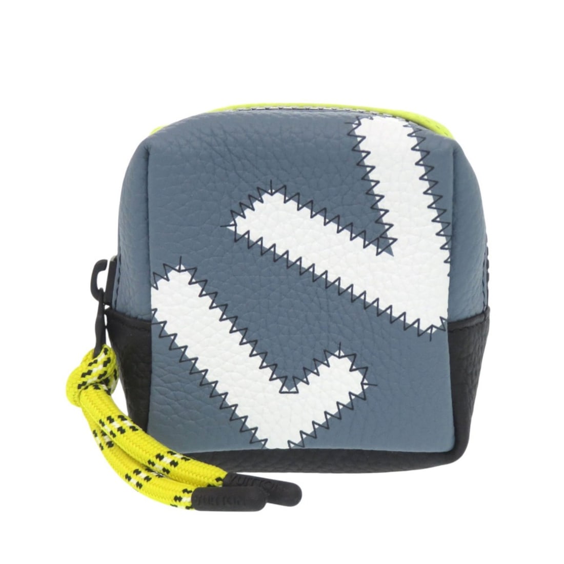Louis Vuitton Square Pouch Colorblocks M00739 Taurillon Leather Blue-Gray Yellow Accessory Bag Charm