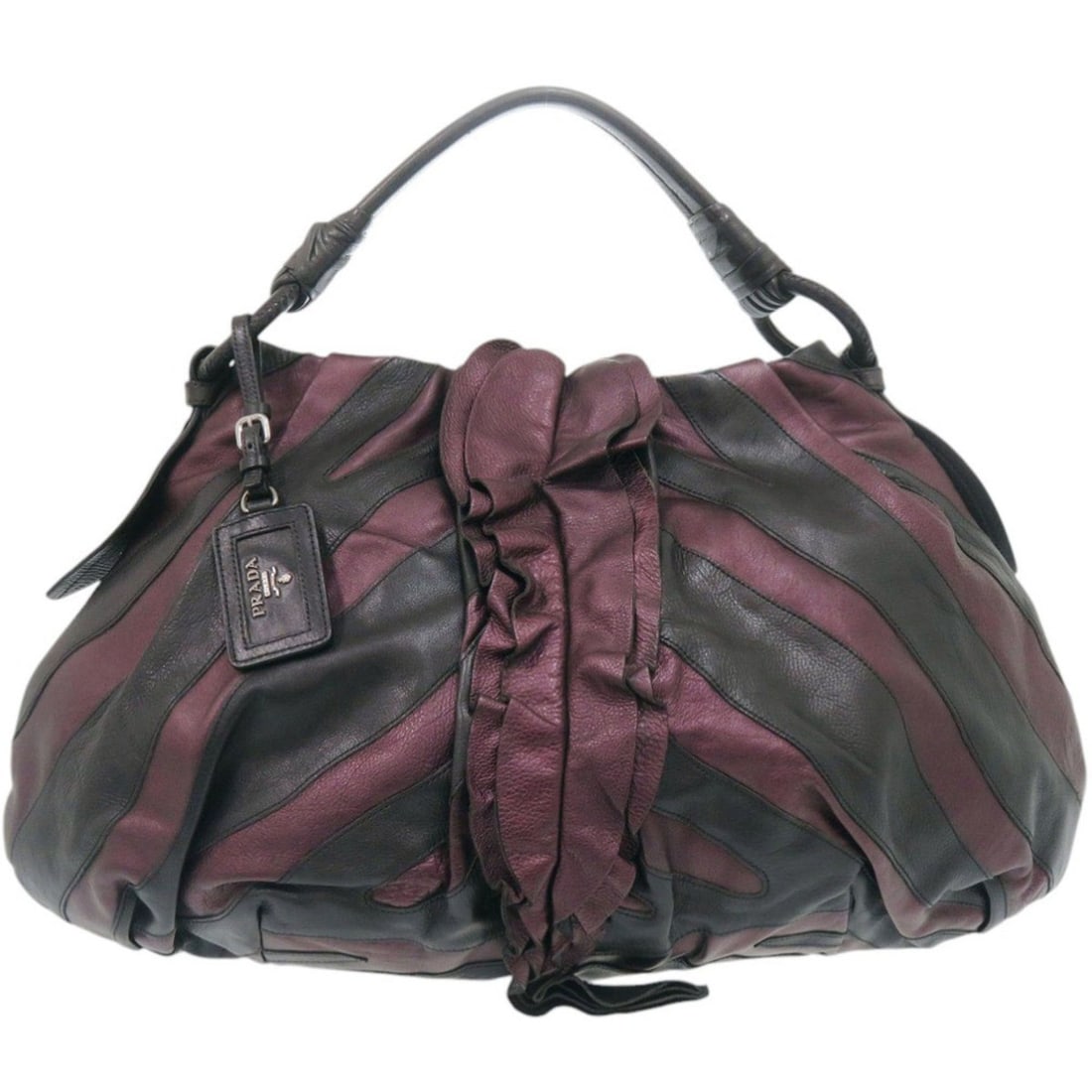 Prada VITELLINO MORDO BR3984 Leather Purple Black Handbag 0800PRADA