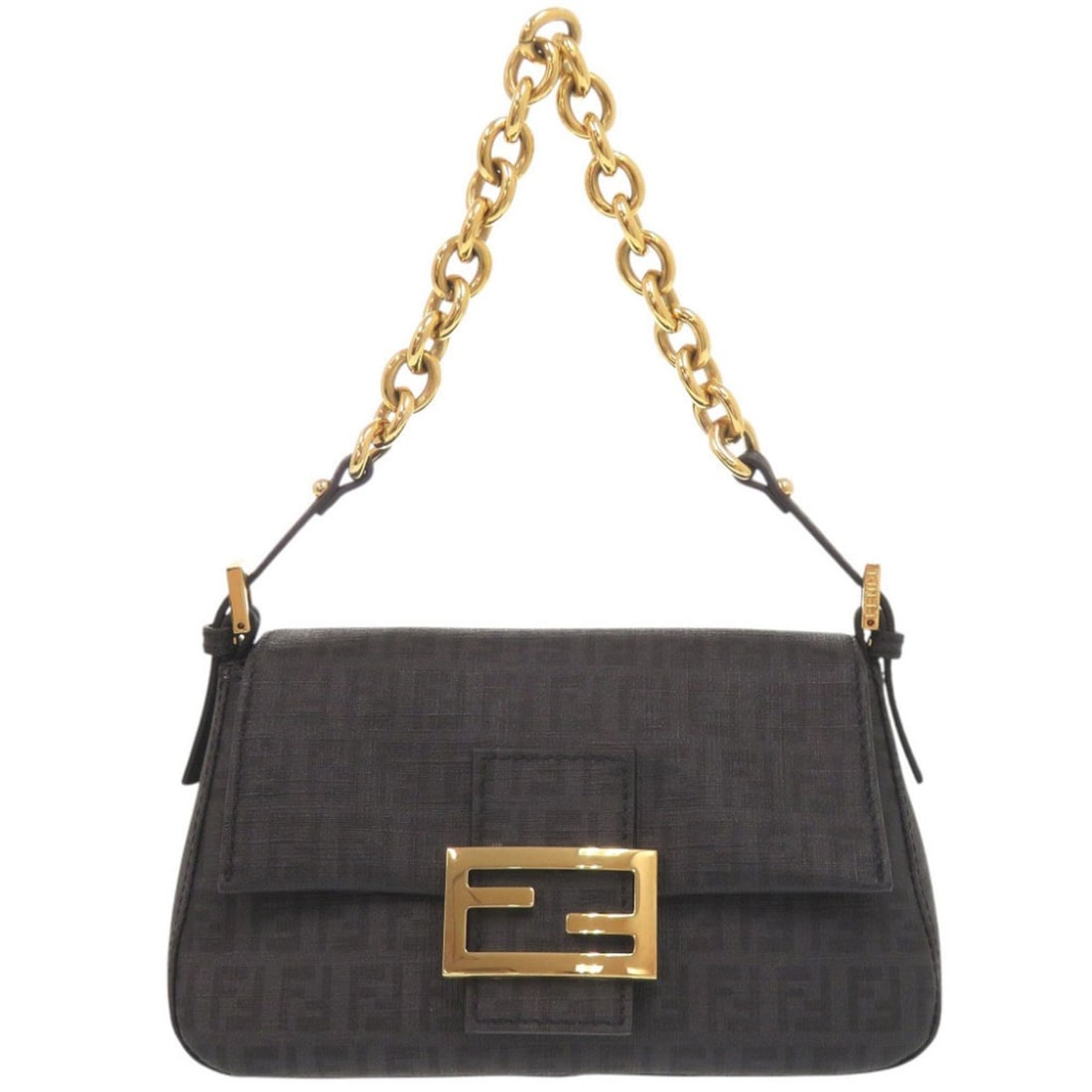 Fendi Zucchino Pattern Mini Mamma Bucket 8BR180 Gray Chain Handbag Shoulder Bag 0695FENDI