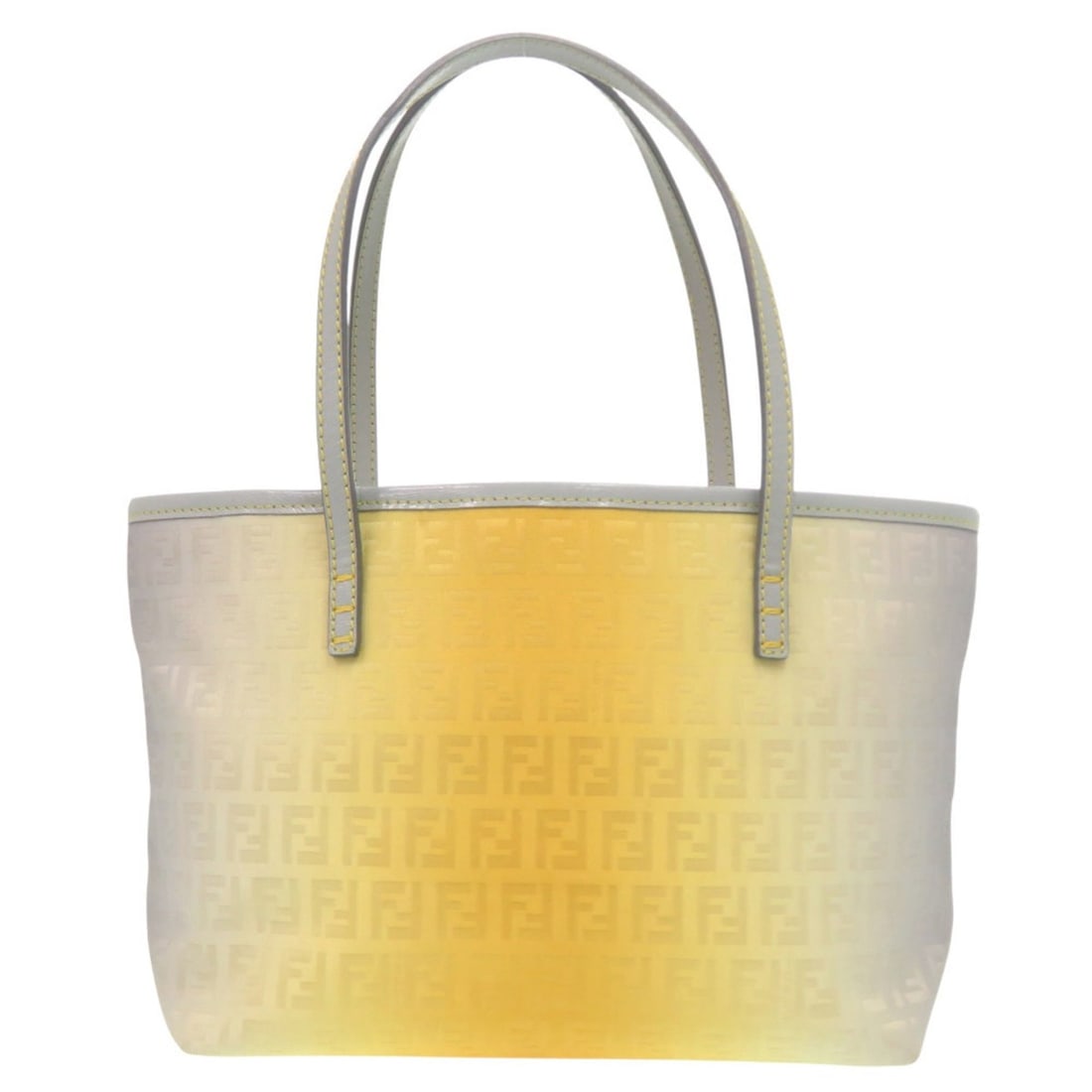 Fendi Zucchino Pattern 8BH099 Nylon Canvas Leather Yellow Gray Tote Bag 0551FENDI