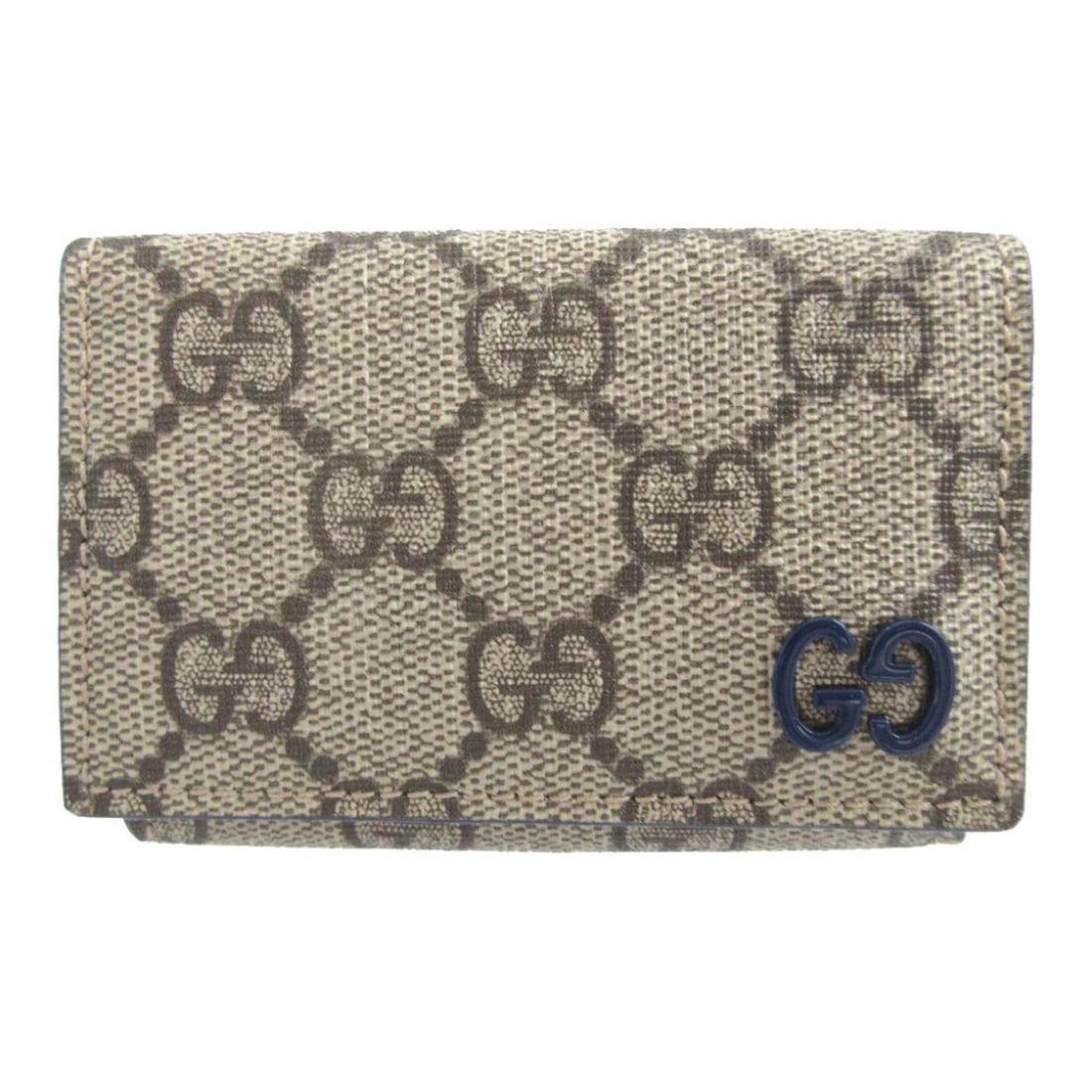 Gucci 768251 GG Supreme Leather Beige Blue Compact Wallet Tri-fold 0406GUCCI