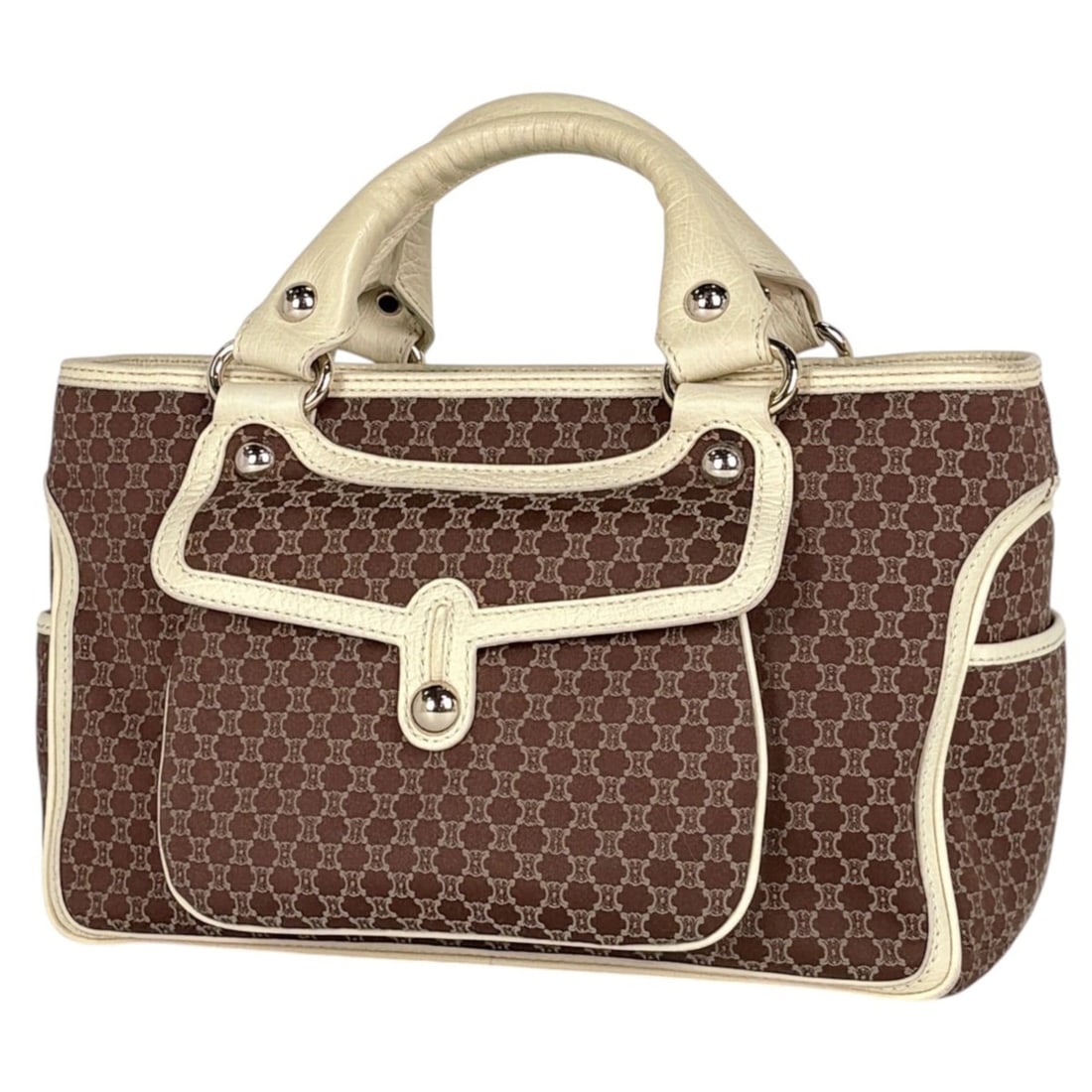 Celine Boogie Bag Handbag, Macadam Pattern Canvas, Brown, Women's