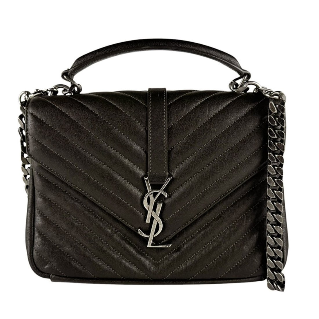 Saint Laurent shoulder bag, college style, leather, khaki brown, women's, 428056 z10608