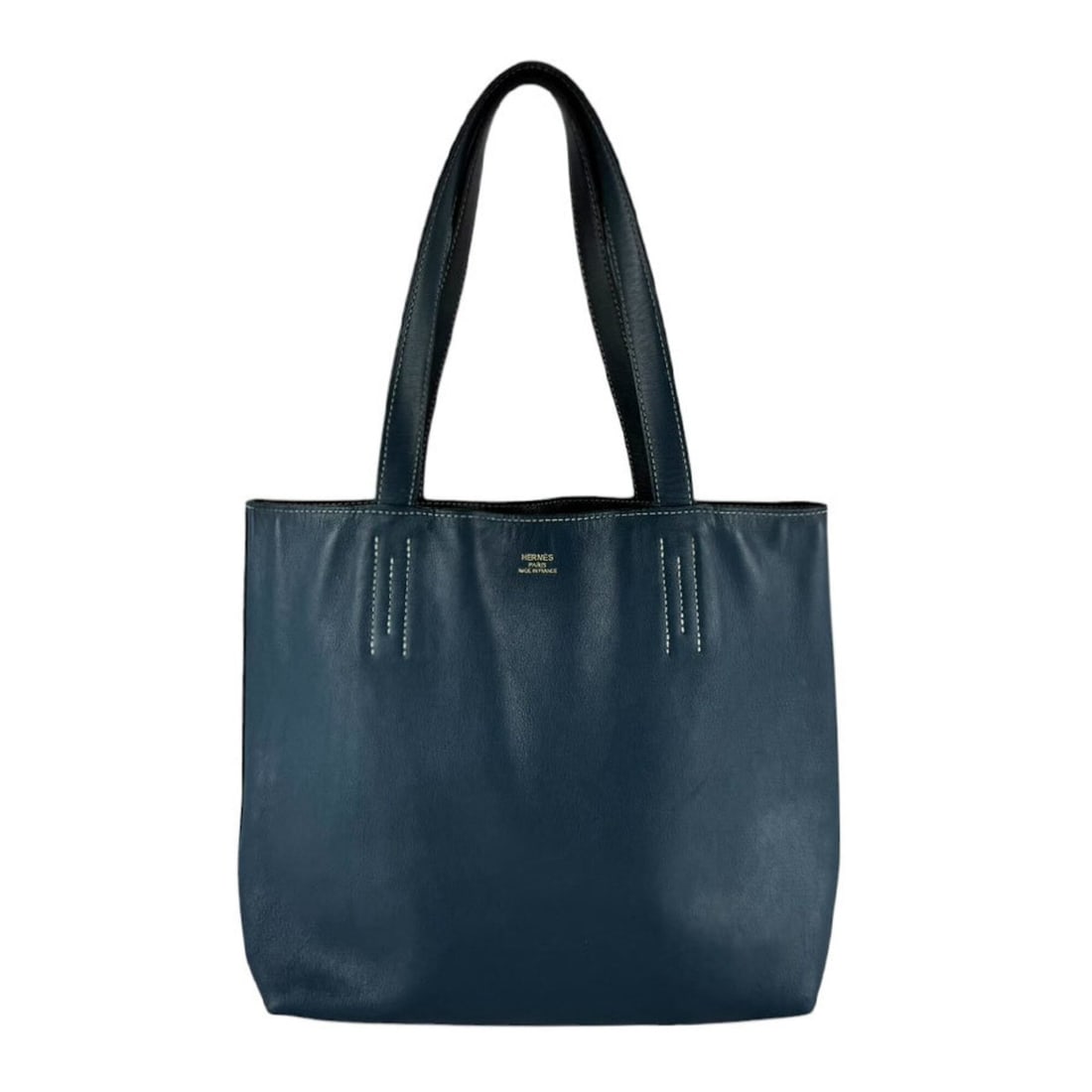 Hermes HERMES Double Sens 28 Handbag, Veau Sikkim, Blue-Green/Black, Women's, z10622