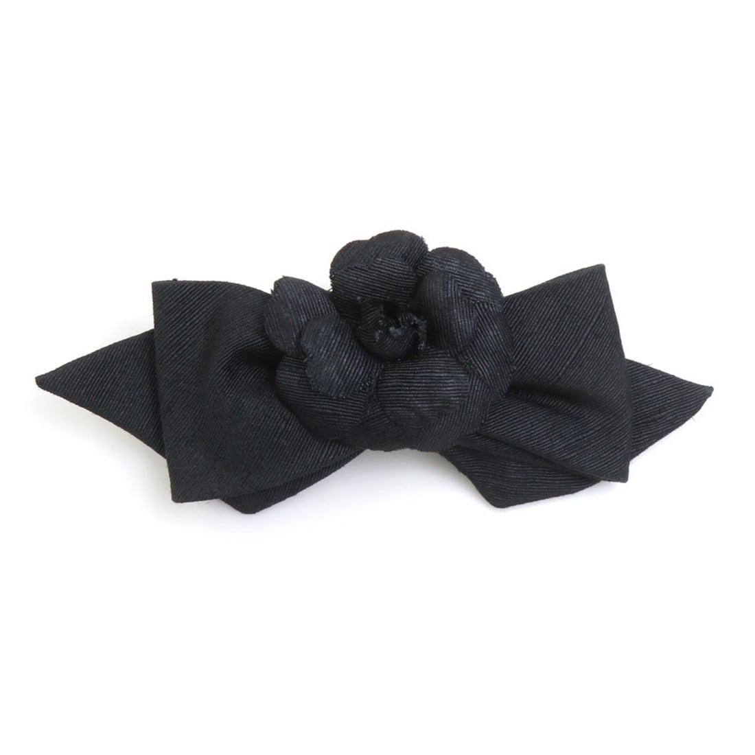 Chanel CHANEL Barrette Camellia Ribbon Canvas Black Women's e62111i (1 of 11)