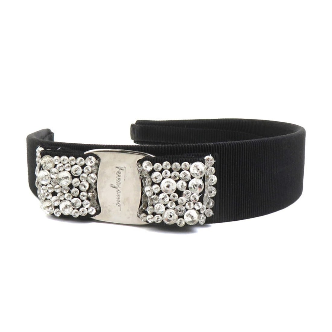 Salvatore Ferragamo headband, Vara ribbon, canvas, metal, black, silver, women's, e62110c