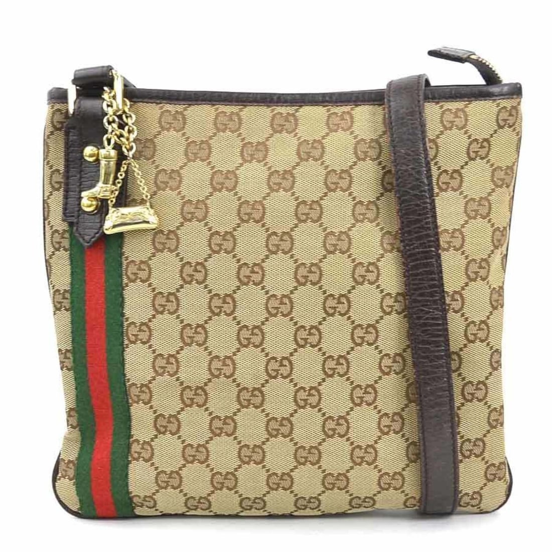 Gucci GUCCI Crossbody Shoulder Bag GG Canvas Leather Brown Gold Women's 144388 e62102k
