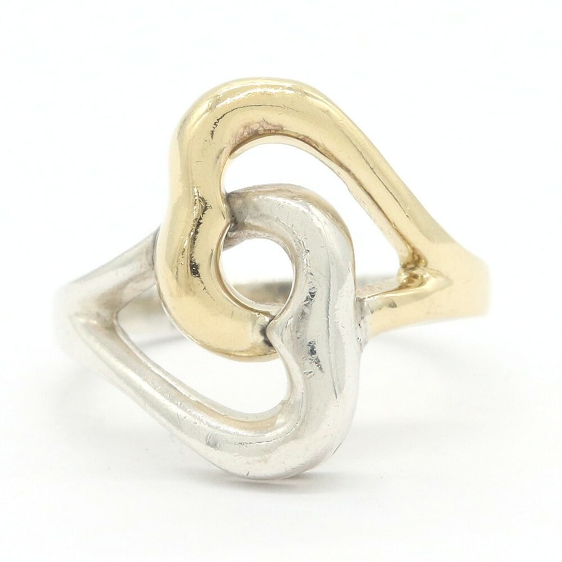 Tiffany & Co. Double Heart Ring, Sterling Silver 925/750/Yellow Gold, US7/JP1, Combination Vintage: --- Catalog ---Category: SizeJP Size: 11US Size: 6Category: DesignColor: Gold, SilverGender: WomenMaterial: Sterling silver 925, Yellow gold (18K)Category: GeneralBrand: Tiffany--- Item List ---Sectio