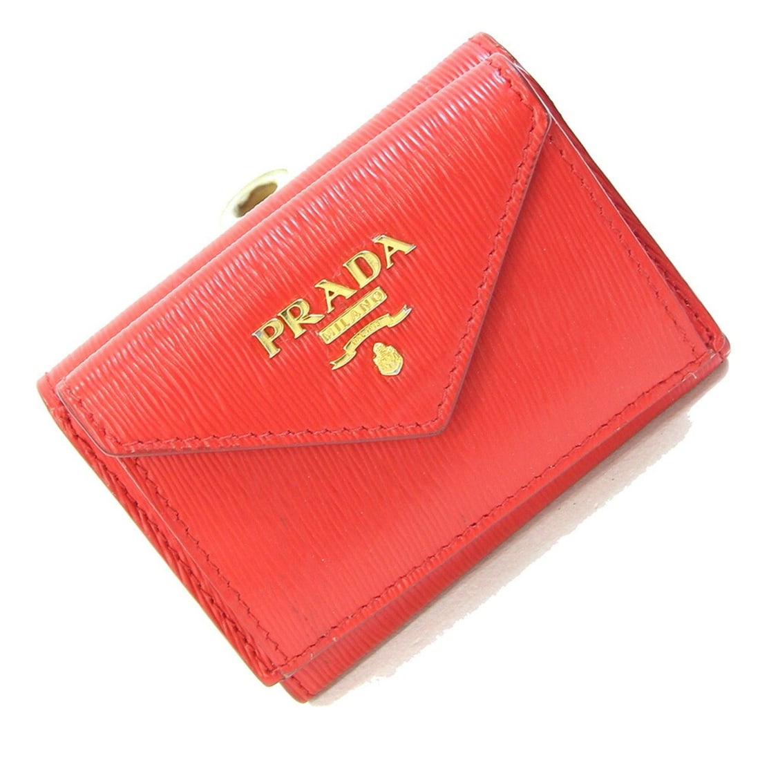 Prada Tri-fold Wallet 1MH021 Red Leather Compact Mini for Women PRADA