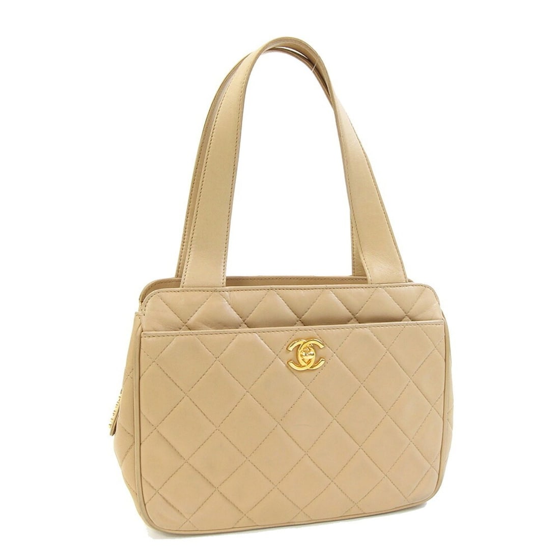Chanel handbag, beige leather, lambskin, vintage style, women's.
