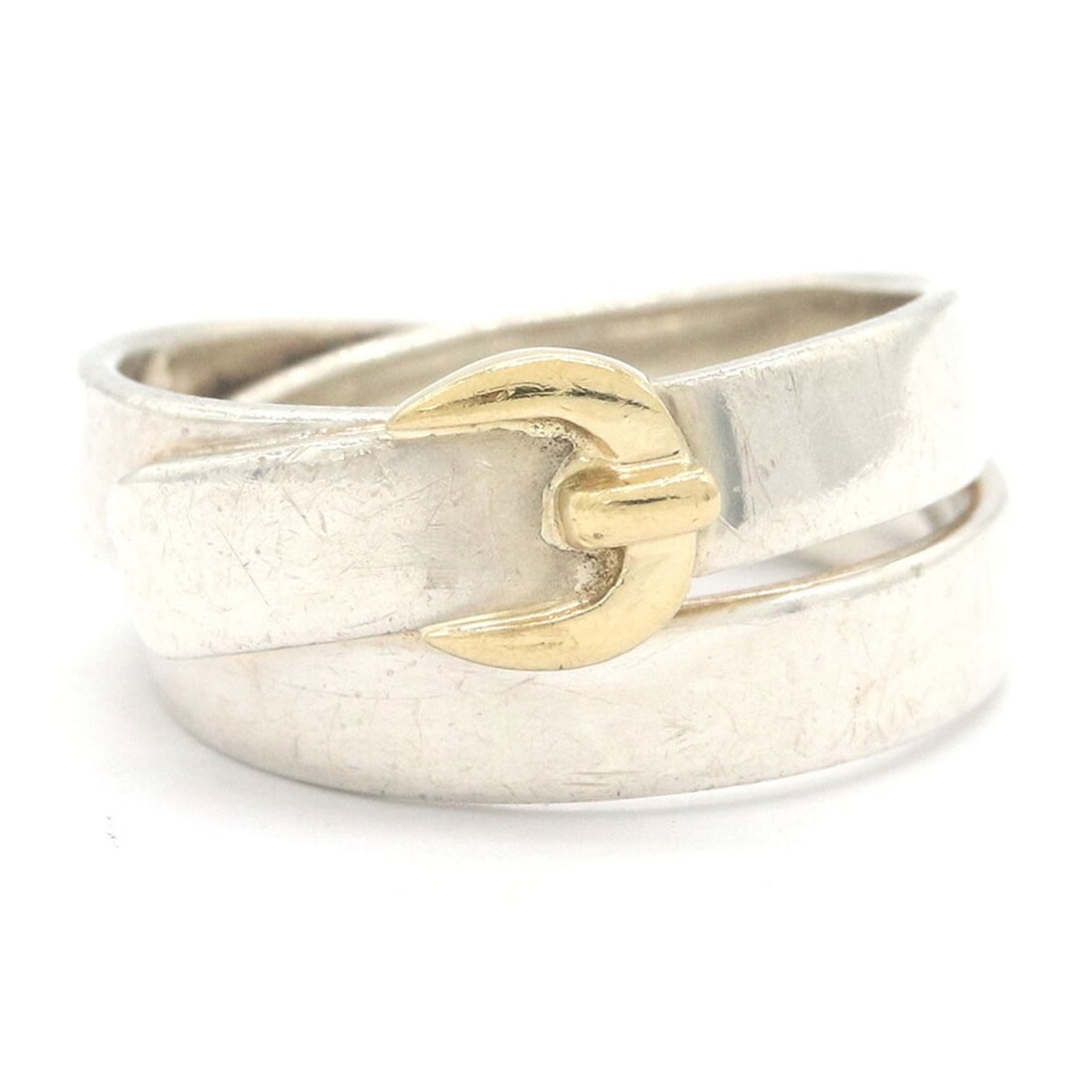 Hermes Double True Ring, Sterling Silver 925 and Yellow Gold, Size 52, Combination Ring with Belt