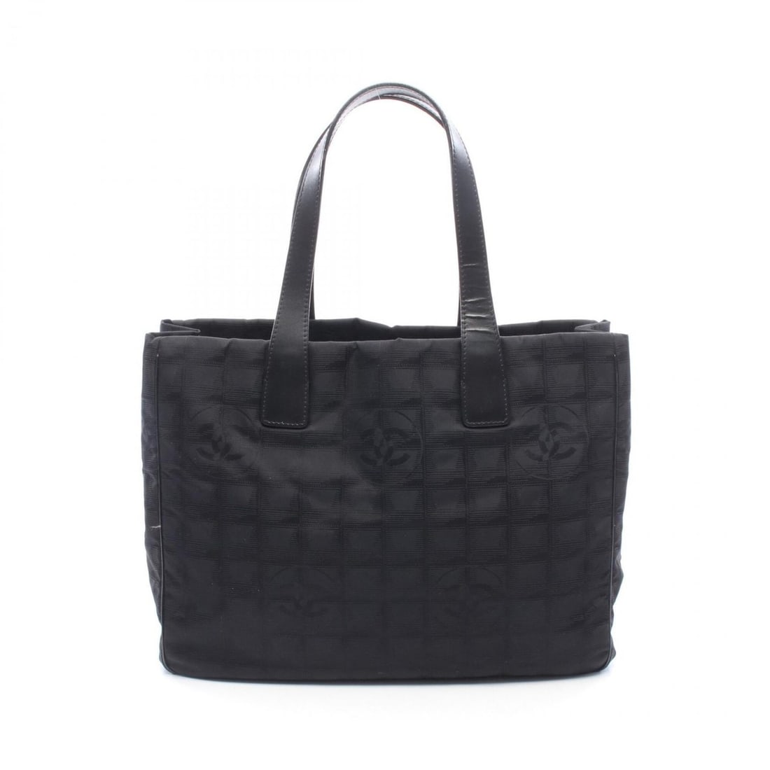 Chanel New Travel Line MM Tote Bag Handbag Nylon Leather Women's Black