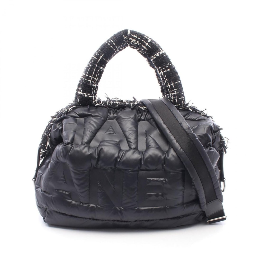 Chanel Doudoune Coconeige 2-Way Tote Bag/Handbag, Nylon Fabric Leather, Women's, Black/White, A91937