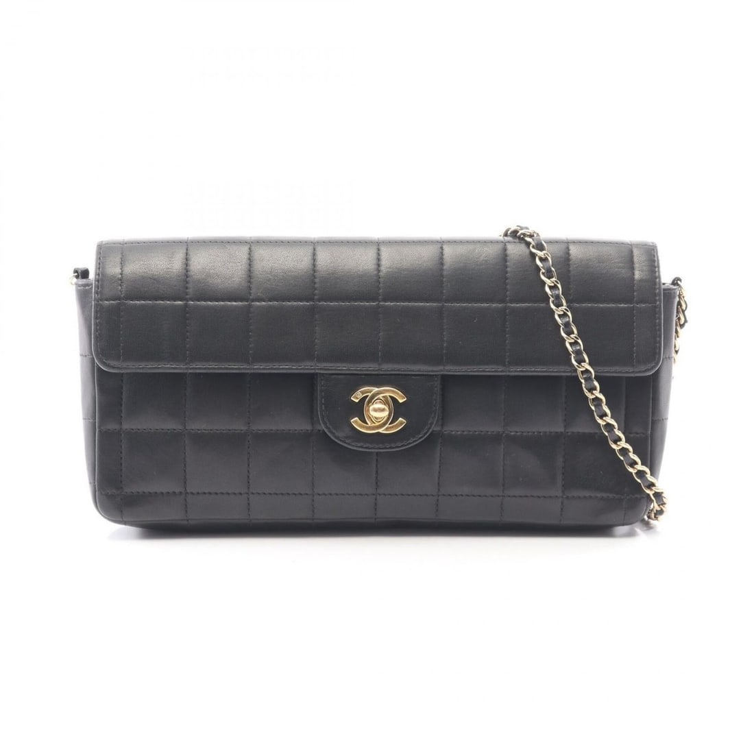 Chanel Chocolate Bar Shoulder Bag/Handbag, Lambskin Leather, Women's, Black