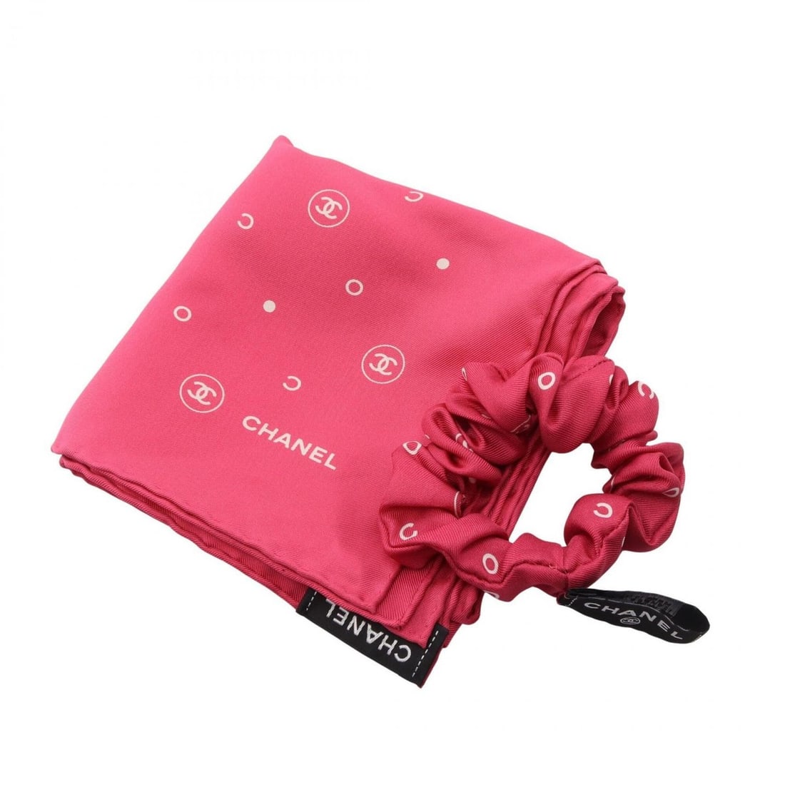 Chanel Coco Mark Scrunchie Scarf and Muffler Set, Silk, Women's, Pink (1 of 10)