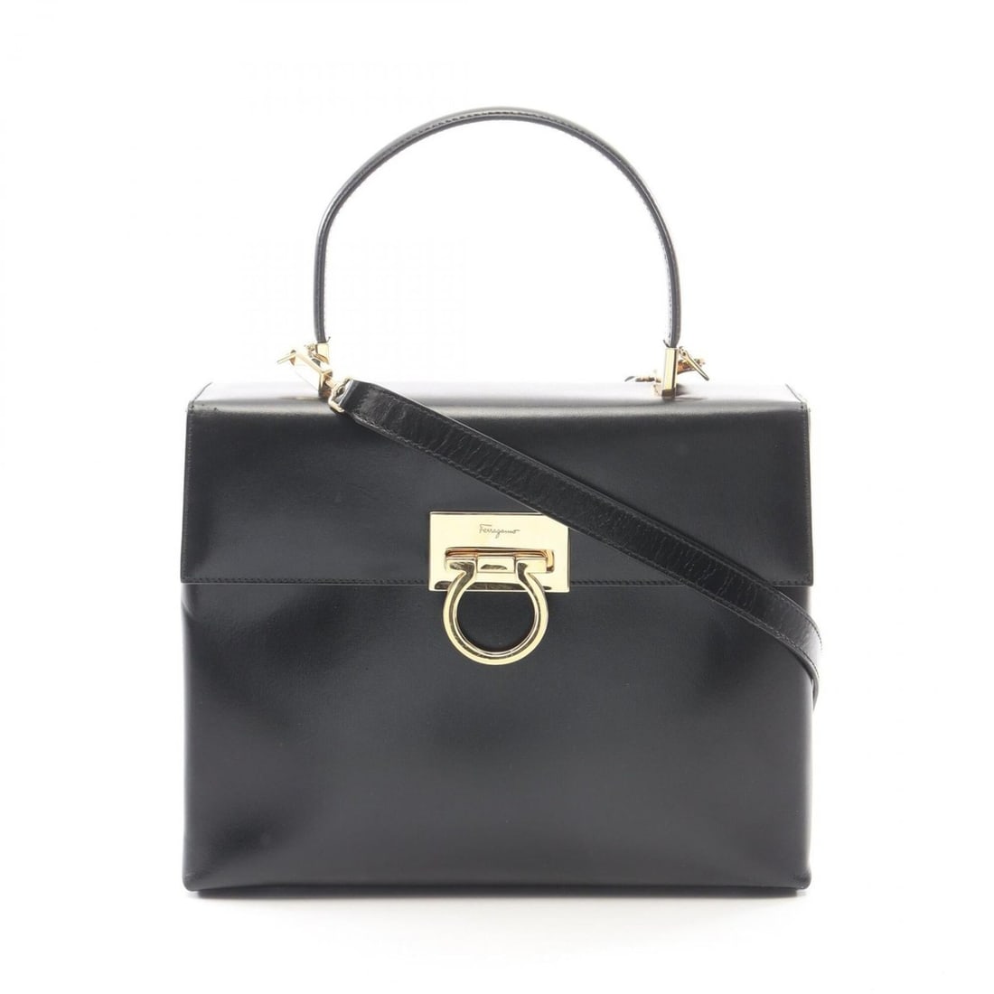 Salvatore Ferragamo Gancini 2-Way Handbag, Leather, Women's, Black: --- Catalog ---Category: SizeSize (HxWxD): 20.5cm x 26cm x 8cm / 8.07'' x 10.23'' x 3.14''Category: DesignType: HandbagColor: BlackGender: WomenMaterial: Leather Category: GeneralBrand: Salvatore Ferr