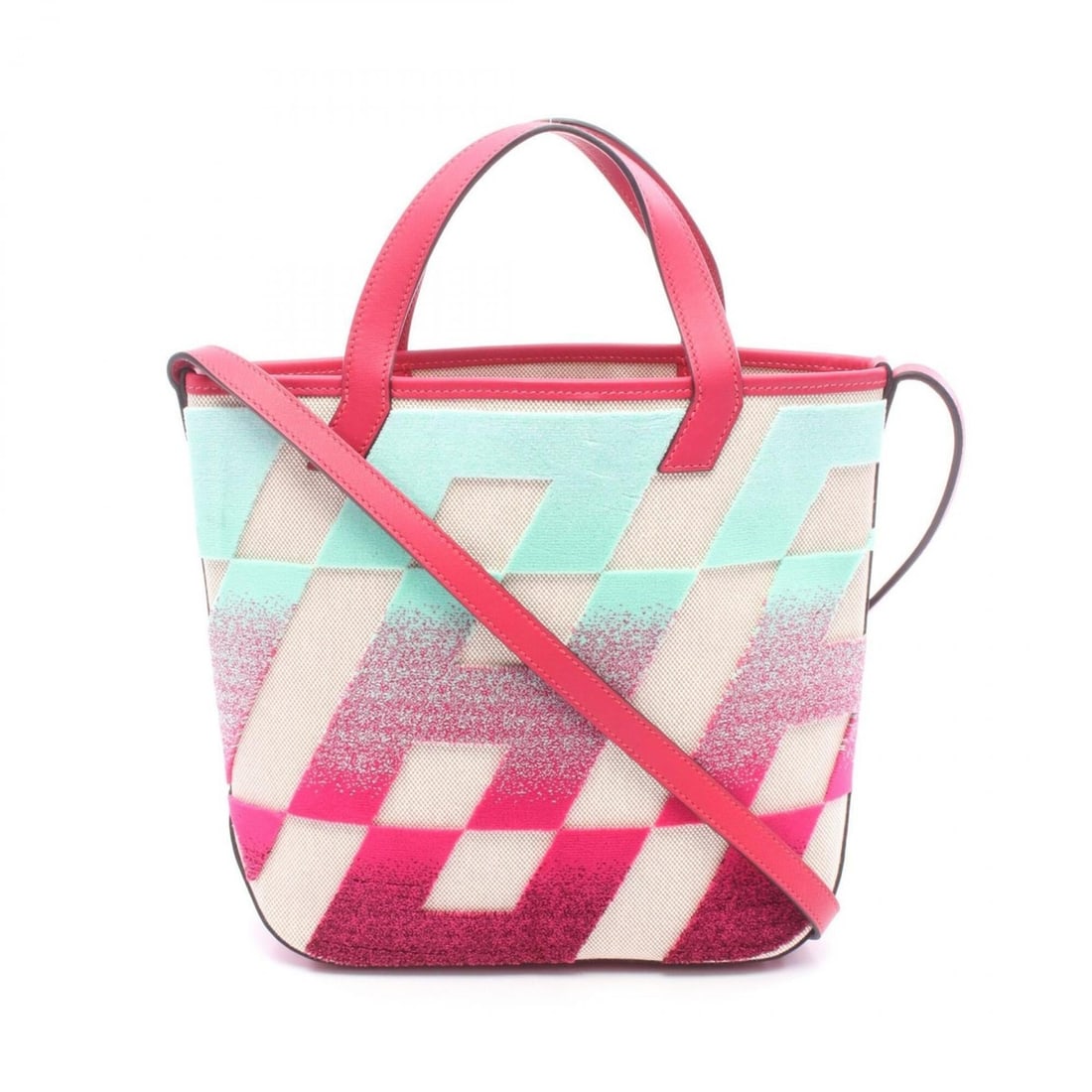 Hermes H Ambier PM Tote Bag/Handbag in Ecru Blue Pale Framboise (Veau Swift Toile H) - Women's,