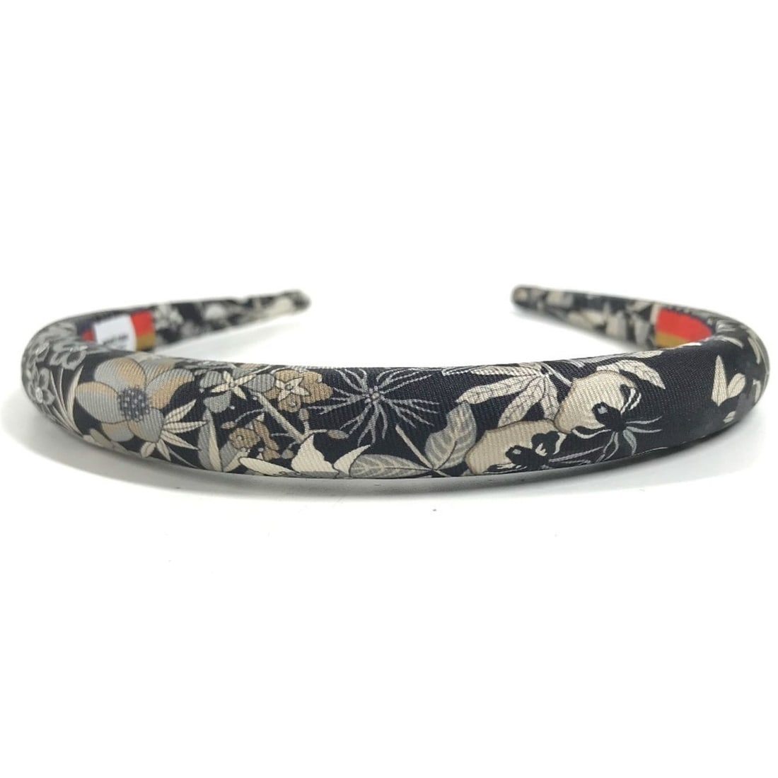 HERMES Hairband/Headband, All-over Logo Print, Silk, Women's, Black