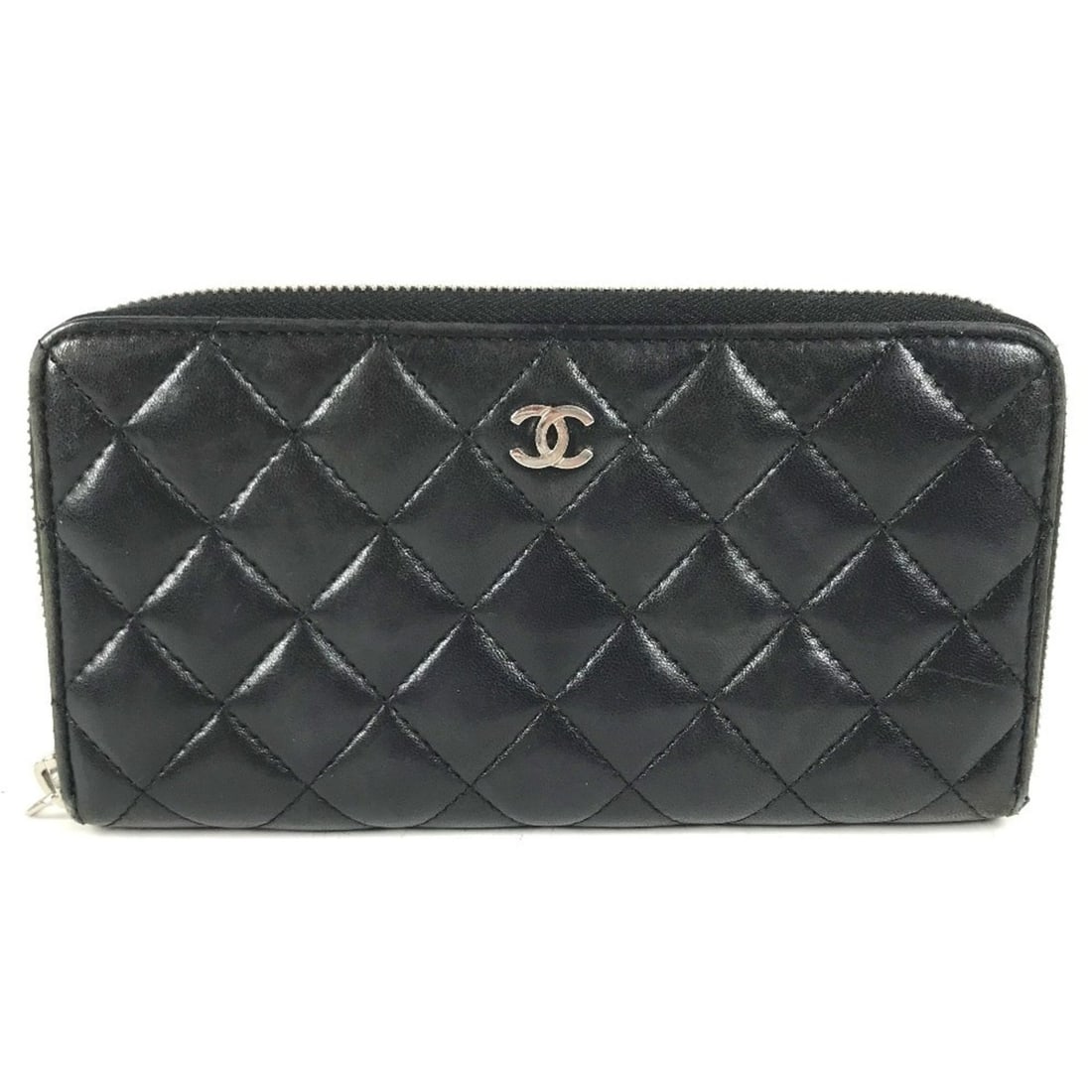 CHANEL (Chanel) Unknown CC Coco Mark Logo Matelassé Quilted Round Zip Long Wallet Leather Men's