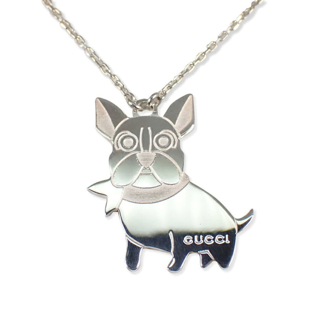 GUCCI SV925 Guccioli French Bulldog Pendant Necklace
