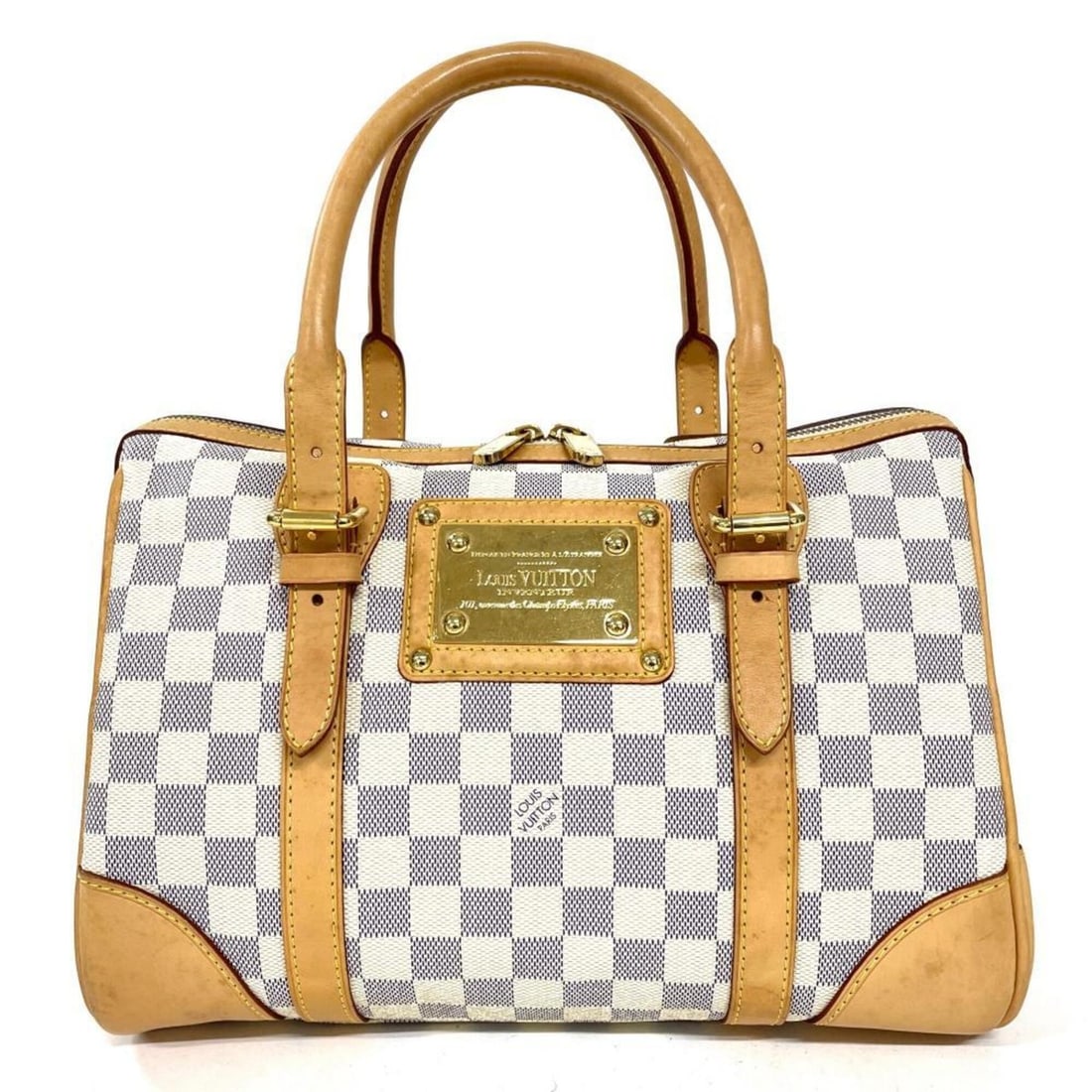 Louis Vuitton Berkeley Handbag, Damier Azur Leather, N52001, White