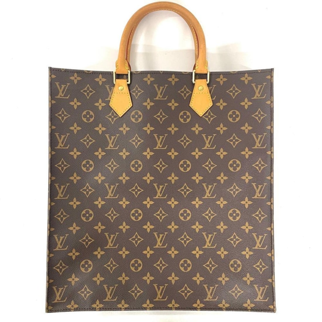 Louis Vuitton Sac Plat Handbag, Monogram Canvas and Natural Leather, M40805, Brown