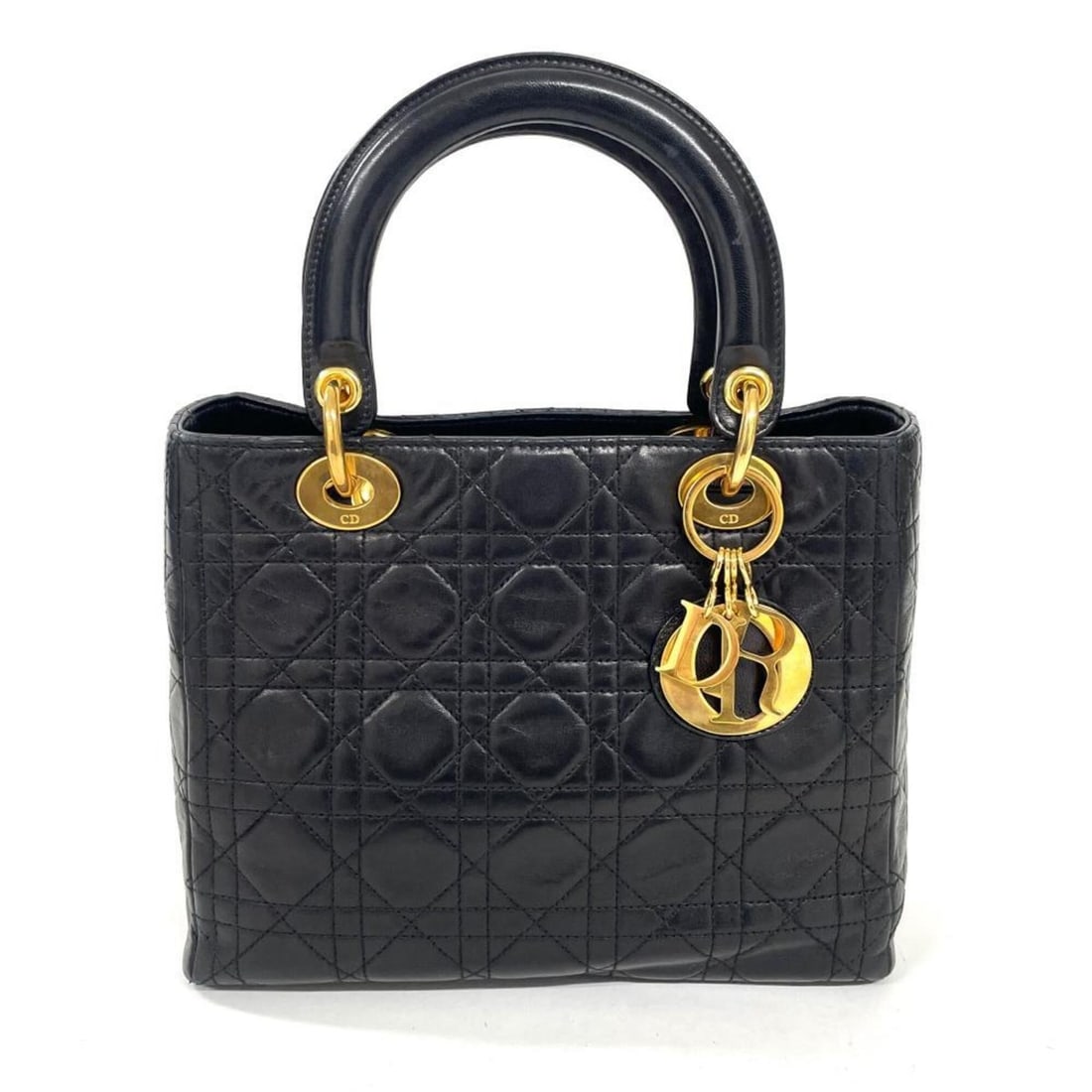 Christian Dior Dior Lady Cannage Handbag, Lambskin, Black CA0917