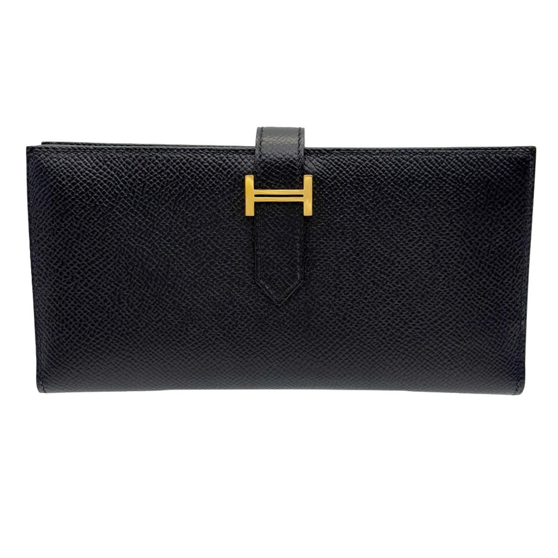 Hermes Bearn Soufflé Long Wallet, Veau Epsom Leather, U Stamp, Black, Gold Hardware, Women's