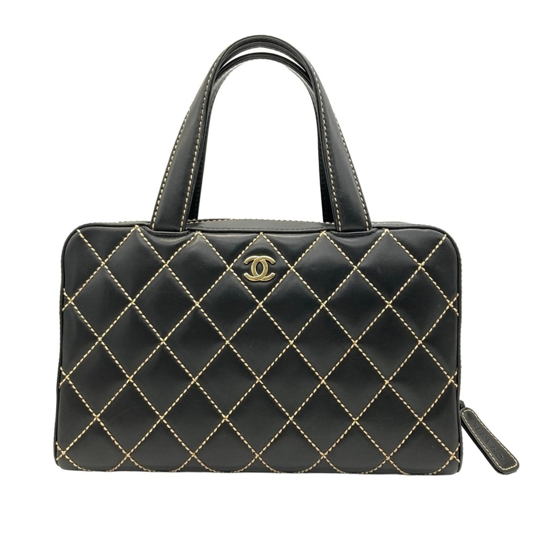 Chanel CHANEL Coco Mark Wild Stitch Handbag Black Gold Hardware Boston Bag 7-digit serial number (1 of 17)