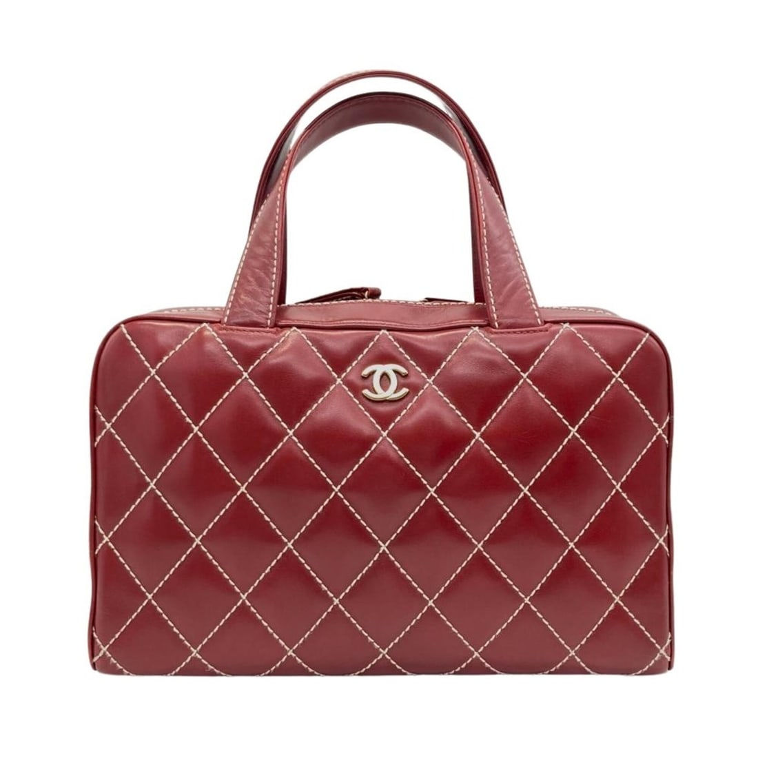 Chanel CHANEL Coco Mark Wild Stitch Handbag Bordeaux Gold Hardware Boston Bag 7-digit serial number