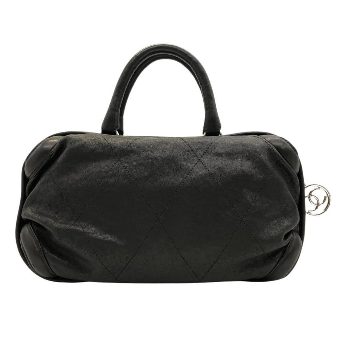 Chanel Matelassé Bowling Bag Handbag Calfskin Black Boston 8-digit serial number in the 10s for