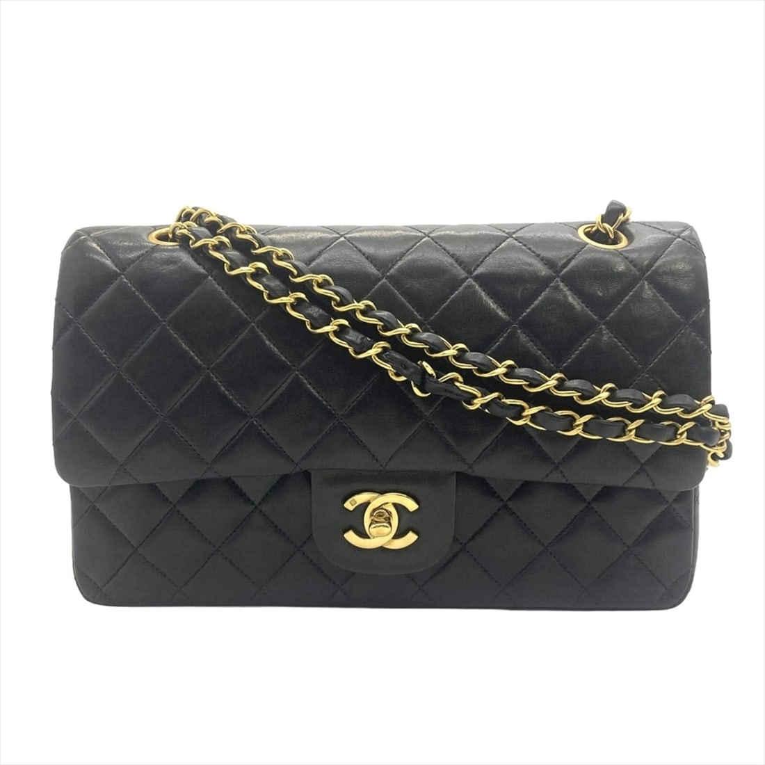 Chanel Matelassé 25 Double Flap Shoulder Bag, Lambskin, A01112, Black with Gold Hardware, 7-digit