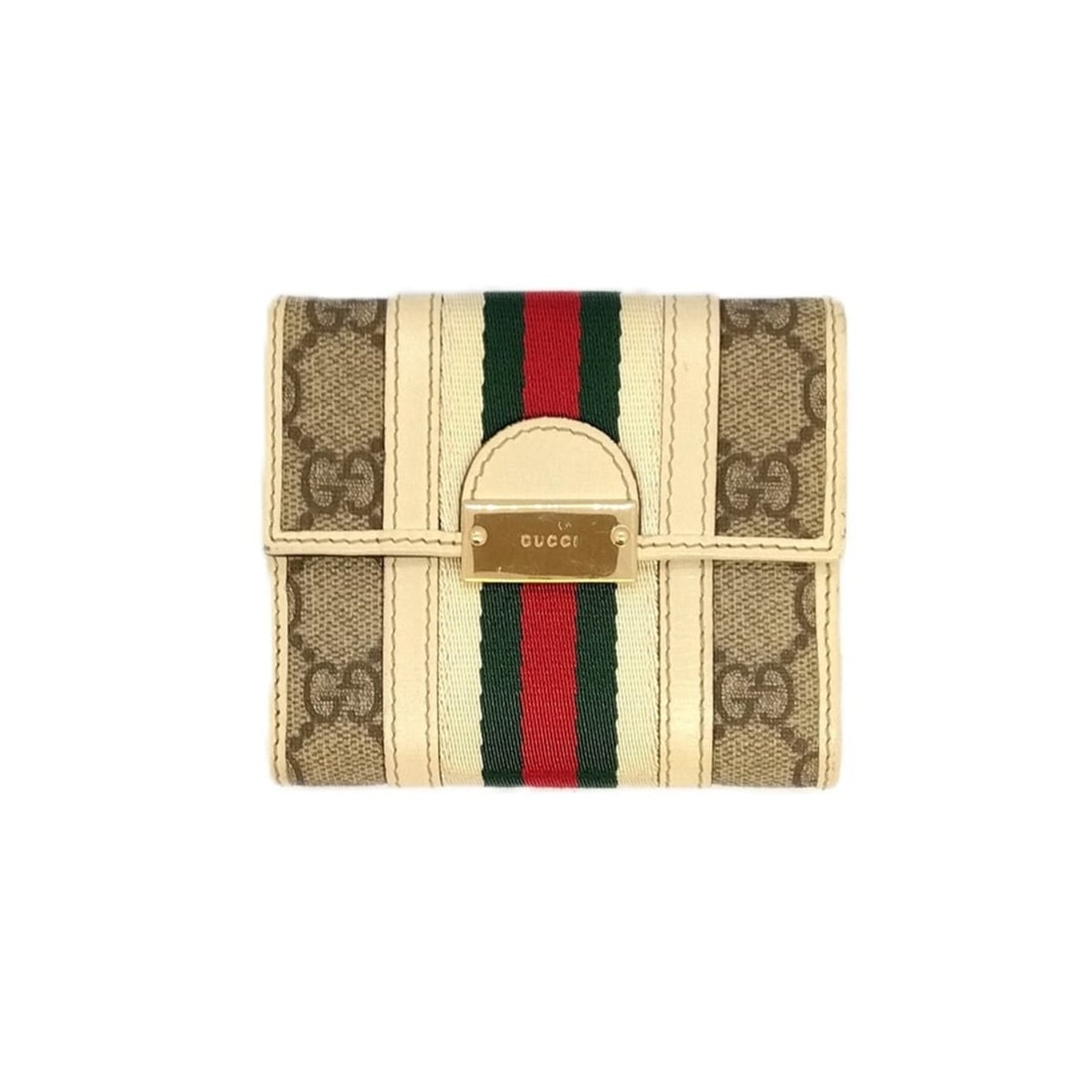 Gucci GUCCI Sherry Line Bi-fold Wallet GG Plus 150672 Beige Off-white Women's