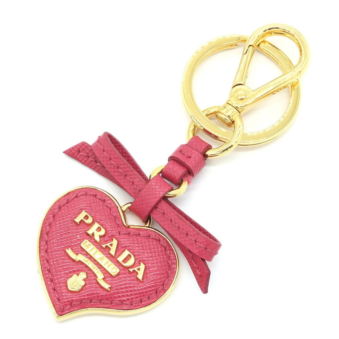 Prada Heart Keychain 1TL126 Pink Gold Leather Metal Keyring Ribbon Women's PRADA: --- Catalog ---Category: DesignType: KeyringColor: PinkGender: WomenMaterial: Leather, MetalCategory: GeneralMPN: 1TL126Brand: Prada--- Item List ---Section: ConditionRanking: Rank AB Used - Traces of