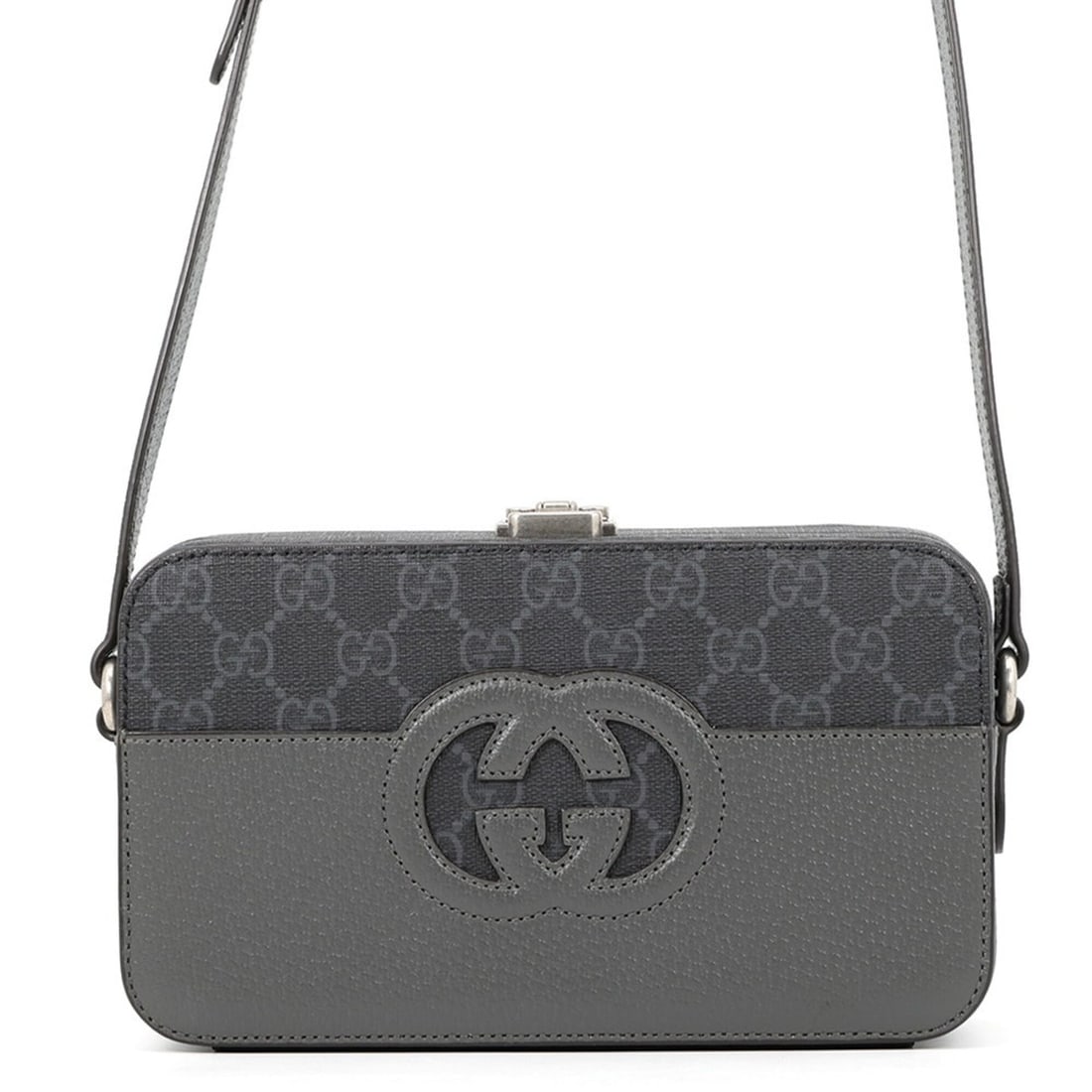 Gucci Shoulder Bag, Cutout Interlocking G, GG Supreme Leather, 725341, Black, Handbag, Men's, GUCCI