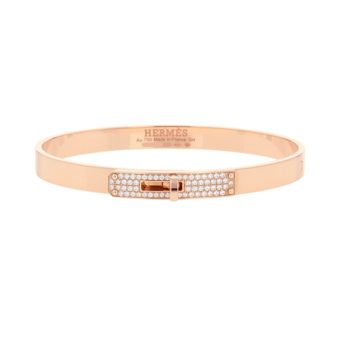 Hermes Kelly PM Bracelet with 61 Diamonds (0.36ct total) in 18K Pink Gold, Size SH. (HERMES Bangle, (1 of 20)