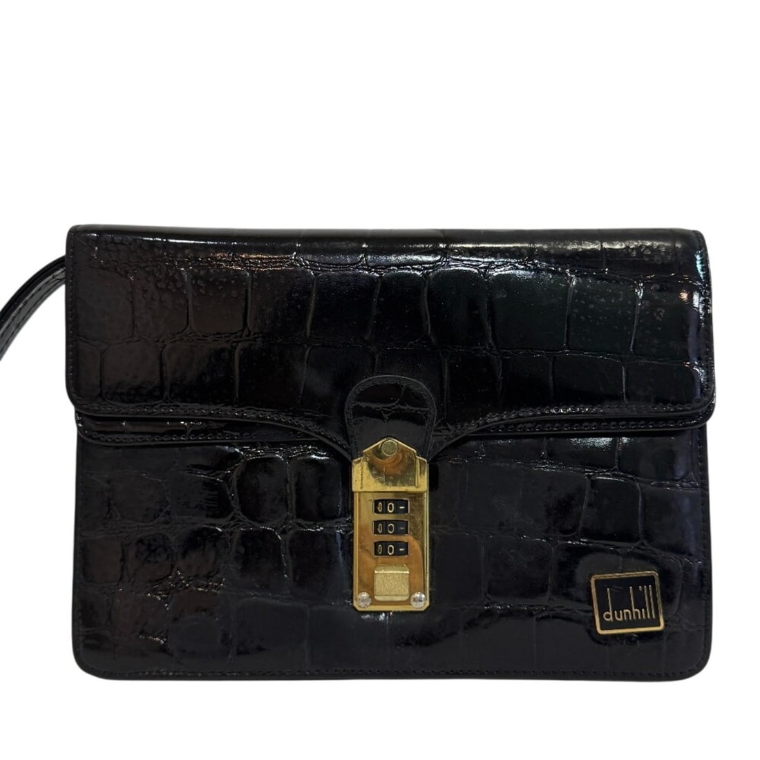 Dunhill Second Pouch, Crocodile Embossed Clutch Bag, Black
