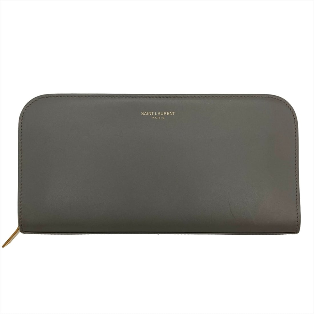 Saint Laurent round zipper leather wallet, 326599, gray with gold hardware, men's and women's