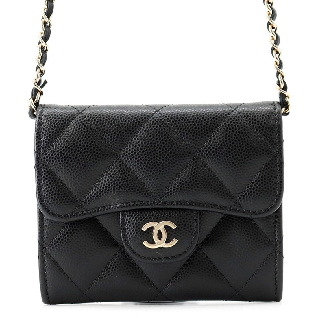 Chanel Chain Wallet Matelassé Coco Mark Mini Caviar Skin AP0238 CHANEL Black Women's WALLET