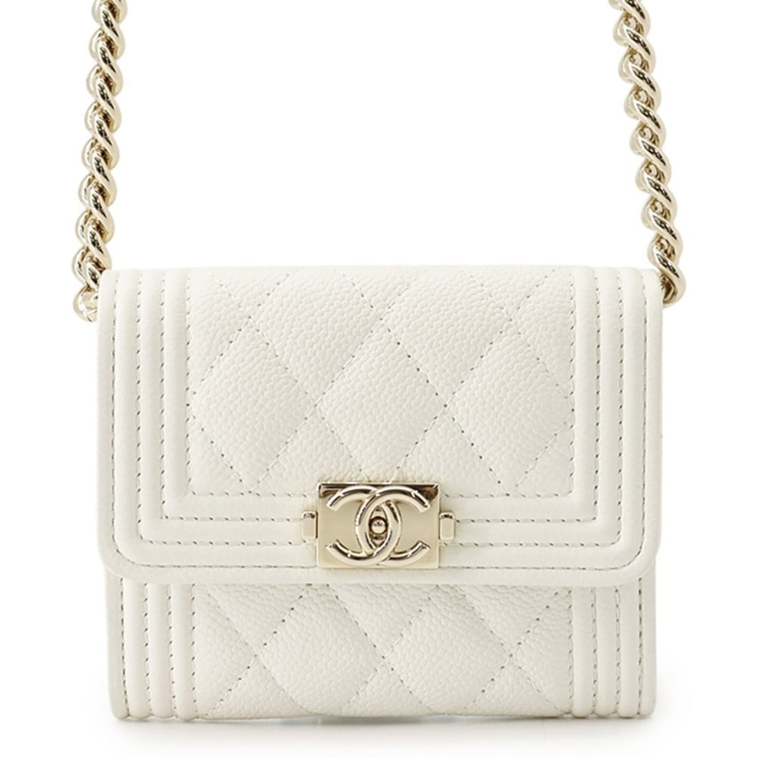 Chanel wallet, chain Boy Chanel, Matelassé, Coco Mark, Mini, Caviar Skin, AP2206, CHANEL white,