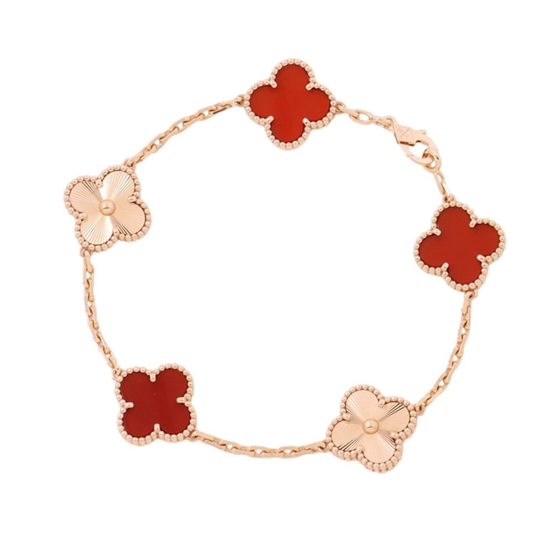 Van Cleef & Arpels Alhambra Bracelet, 5 Motifs, Carnelian Guilloche, 18K Pink Gold (VCARP7RP00) (1 of 10)