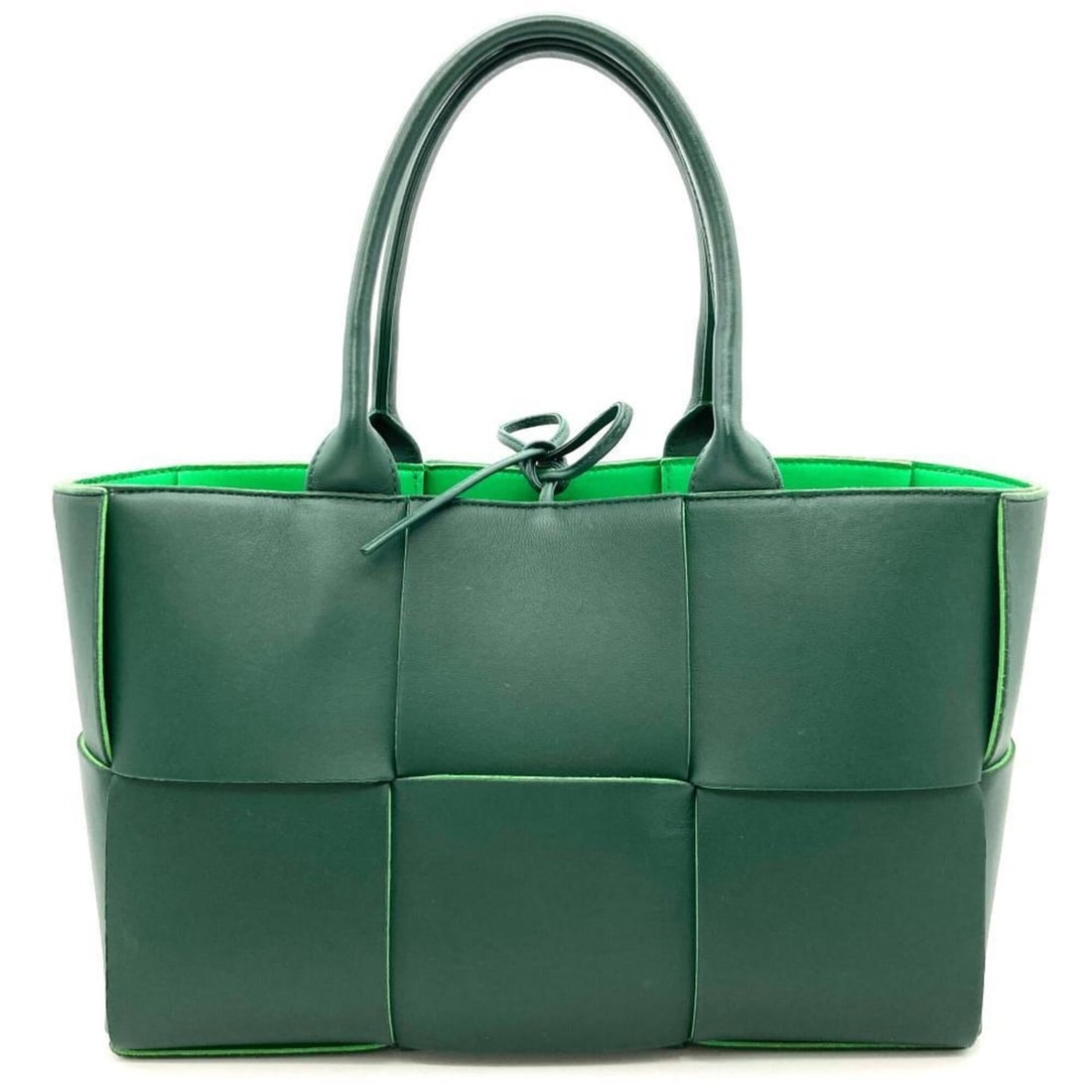 Bottega Veneta Small Arco Tote Bag, Leather, Green, Maxi Intrecciato, Handbag with Pouch, Women's