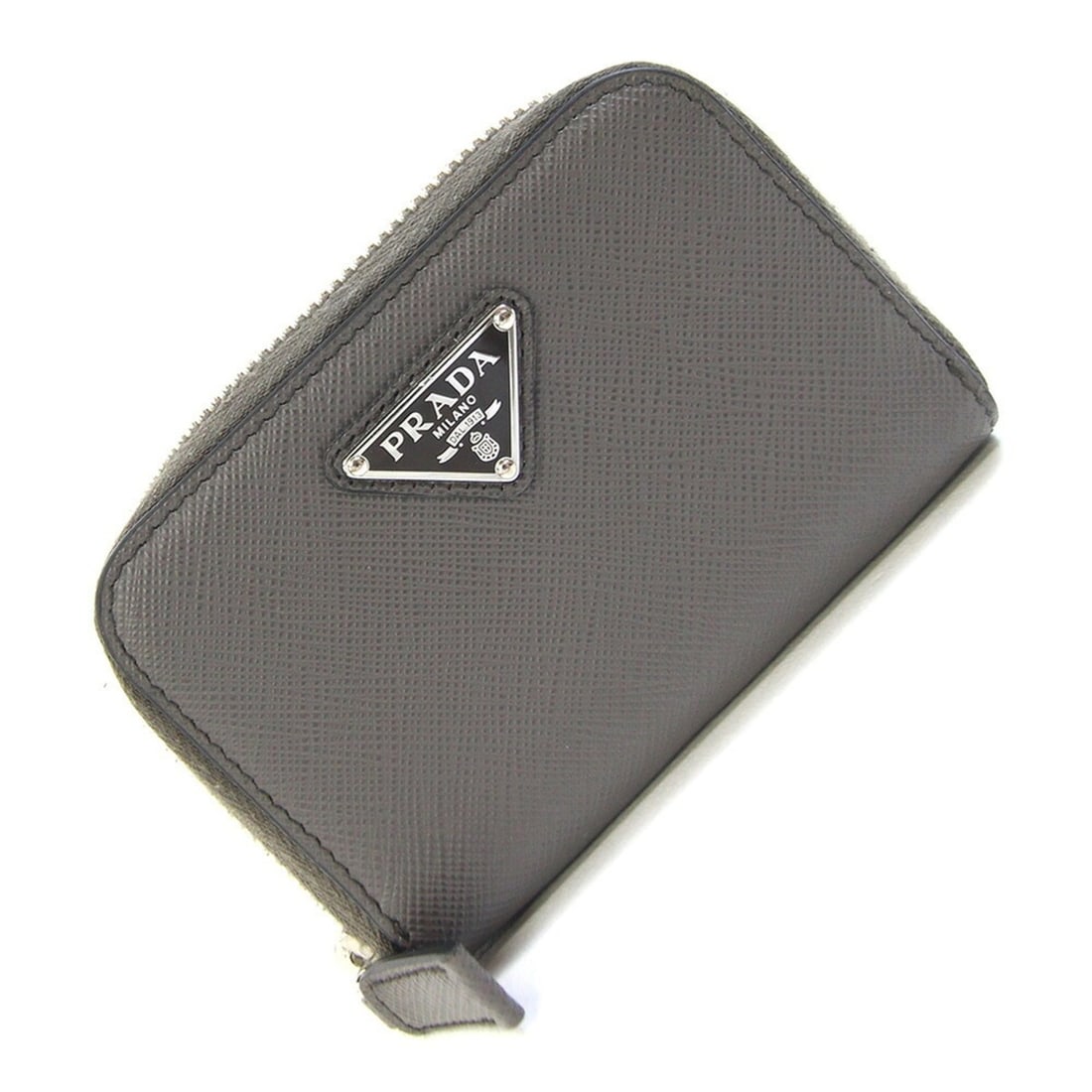 Prada Wallet/Coin Case 2MM003 Gray Leather Mini Wallet Triangle Plate Round Men's PRADA
