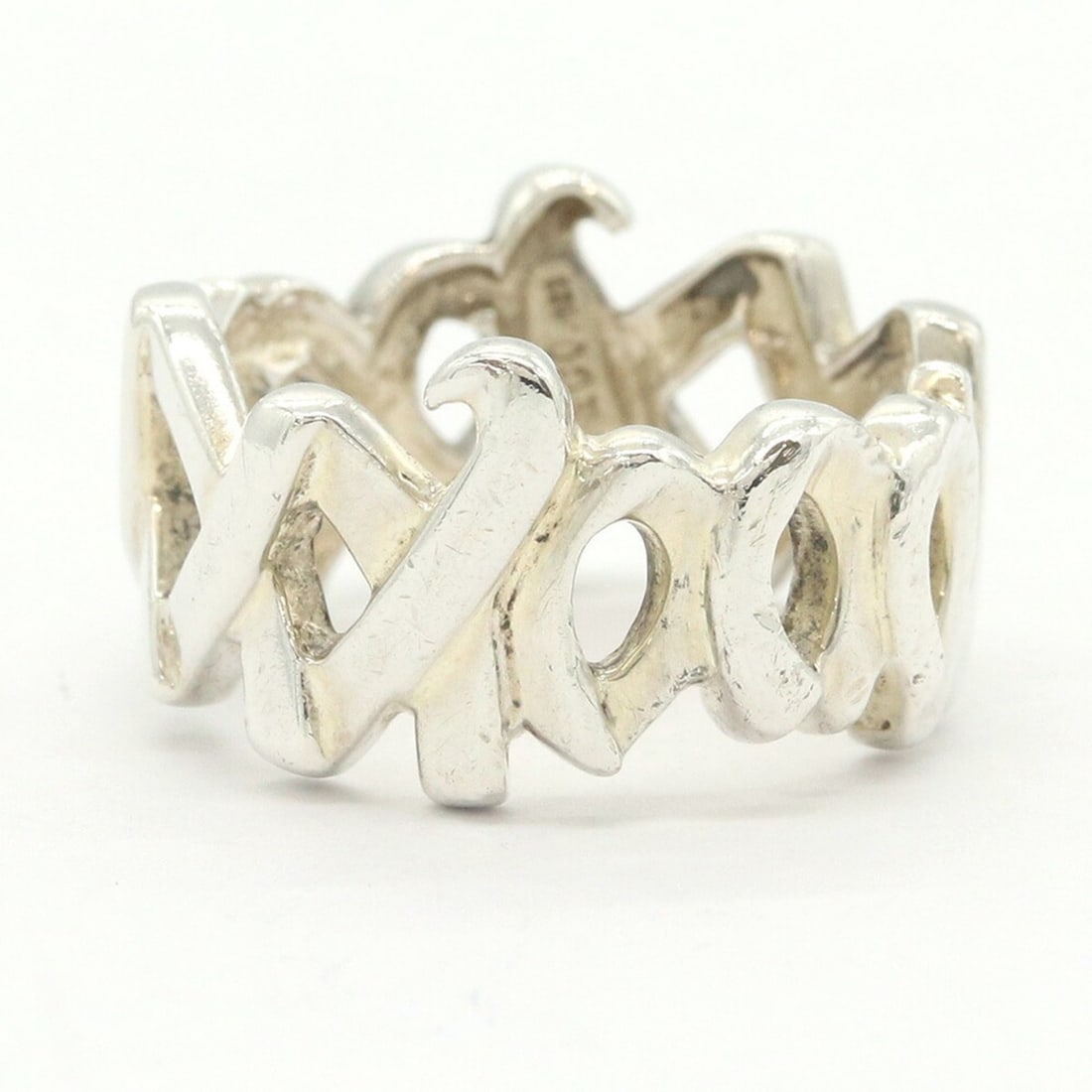Tiffany & Co. Paloma Picasso Love Kiss Ring, Sterling Silver 925, US Size 6-6.5, JP 1, Women's Ring.