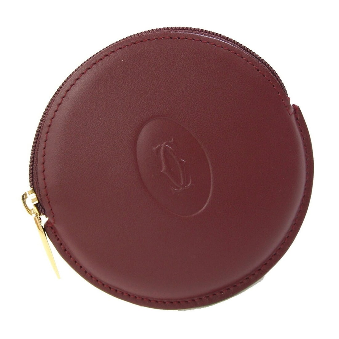Cartier Wallet/Coin Purse Must Bordeaux Leather Coin Compact Round